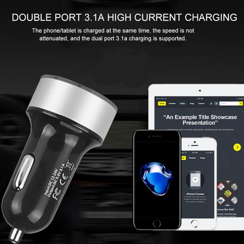3.1A Car Charger 2 Ports with LCD Display 12-24V Cigarette Lighter Socket Dual USB Car Phone Charging Adapter Auto Accessories
