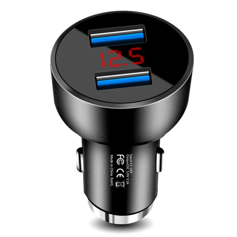 3.1A Car Charger 2 Ports with LCD Display 12-24V Cigarette Lighter Socket Dual USB Car Phone Charging Adapter Auto Accessories