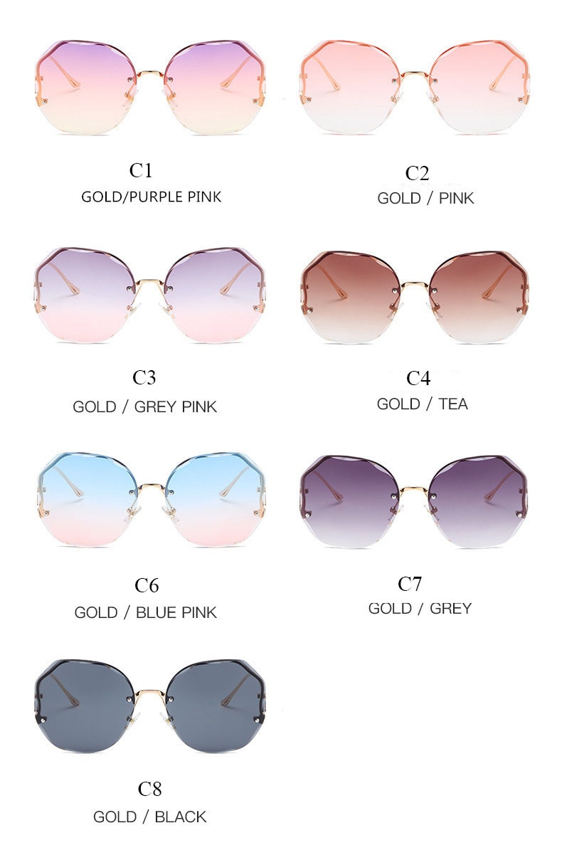2021 Fashion Tea Gradient Sunglasses Women Ocean Cut Trimmed Lens Metal Curved Temples Sun Glasses Female Oculos De Sol Feminino