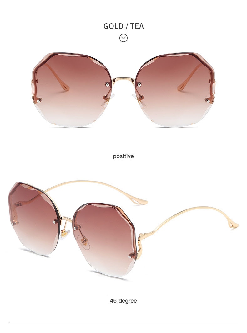 2021 Fashion Tea Gradient Sunglasses Women Ocean Cut Trimmed Lens Metal Curved Temples Sun Glasses Female Oculos De Sol Feminino