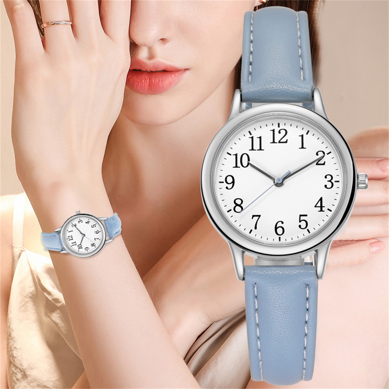 Japan Movement Women Quartz Fine Watch Easy To Read Arabic Numerals Simple-dial Leather Strap Lady Dial Digital Wrist Watch