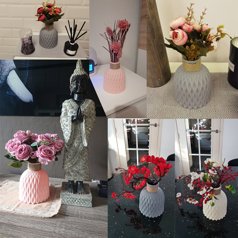 Modern Plastic Vase Home Decor European Imitation Ceramic Rattan Flower Arrangement Nordic Wedding Decorations Unbreakable Pot