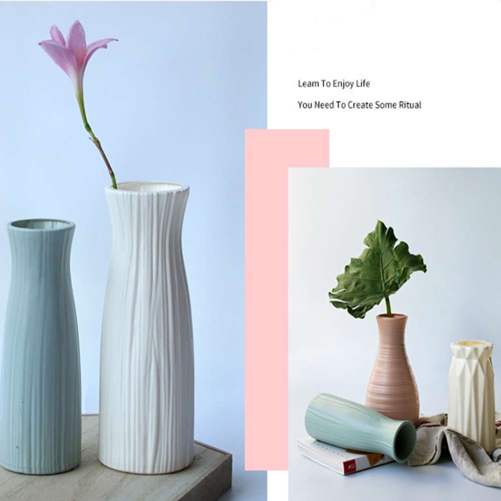 Modern Plastic Vase Home Decor European Imitation Ceramic Rattan Flower Arrangement Nordic Wedding Decorations Unbreakable Pot