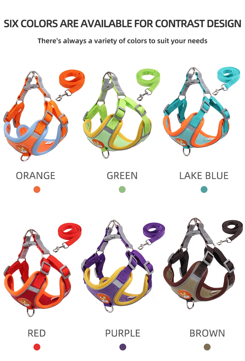 Pet Dog harness and leash set Reflect light Adjustable Puppy harness No Pull Outdoors Travel harness Dog Cute Pet Accessories