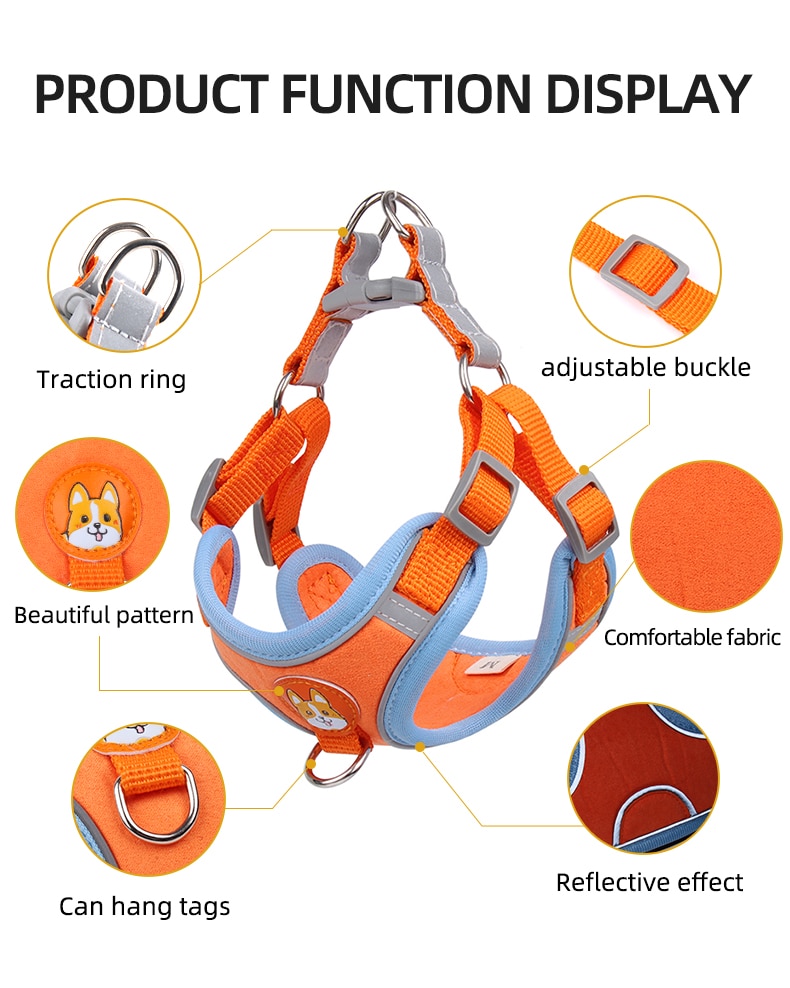 Pet Dog harness and leash set Reflect light Adjustable Puppy harness No Pull Outdoors Travel harness Dog Cute Pet Accessories