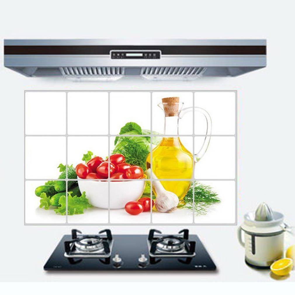 45x75cm Kitchen Waterproof Oil-proof Stickers Aluminum Foil Kitchen Fruit Vegetable Pattern Wall Stickers Home Decoration