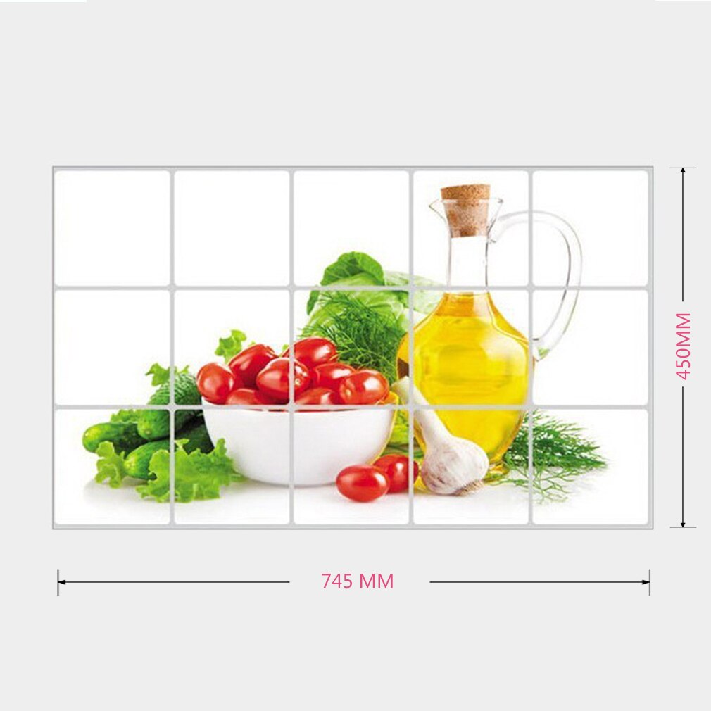 45x75cm Kitchen Waterproof Oil-proof Stickers Aluminum Foil Kitchen Fruit Vegetable Pattern Wall Stickers Home Decoration