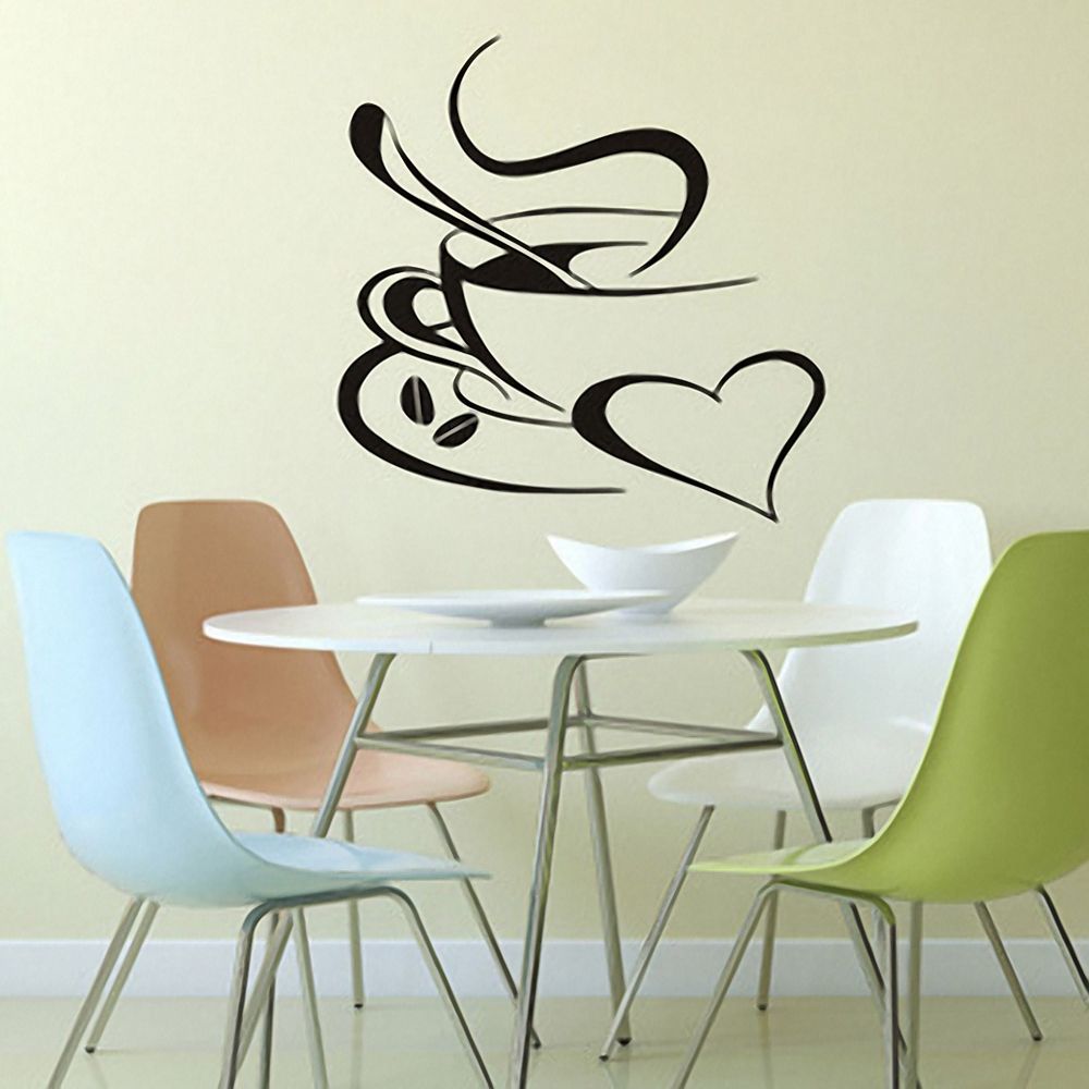 Retro Double love coffee cup wall sticker vinyl decals Restaurant Kitchen removable wall Stickers DIY home decor wall art mural