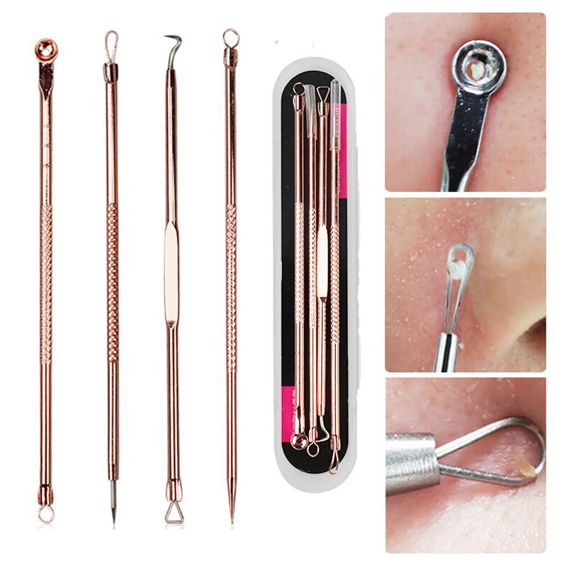 4Pcs Face Cleaner Rose Gold Stainless Steel Acne Blackhead Needle Set Facial Acne Remover Pick Health and Beauty Skin Care Tools