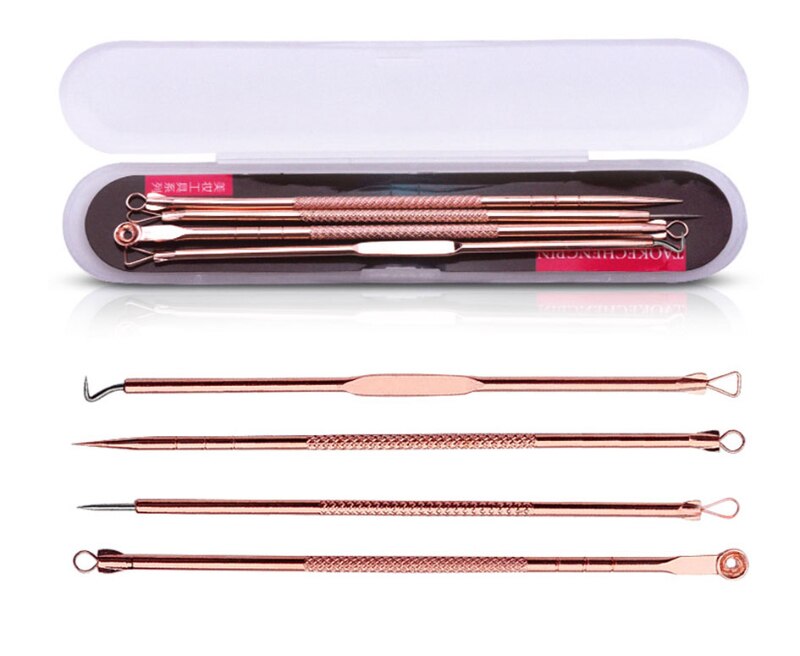 4Pcs Face Cleaner Rose Gold Stainless Steel Acne Blackhead Needle Set Facial Acne Remover Pick Health and Beauty Skin Care Tools