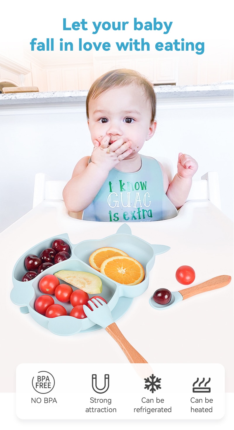 4/6/8 PCS Baby Soft Silicone Sucker Bowl Plate Cup Bibs Spoon Fork Sets Non-slip Tableware Children's Feeding Dishes BPA Free