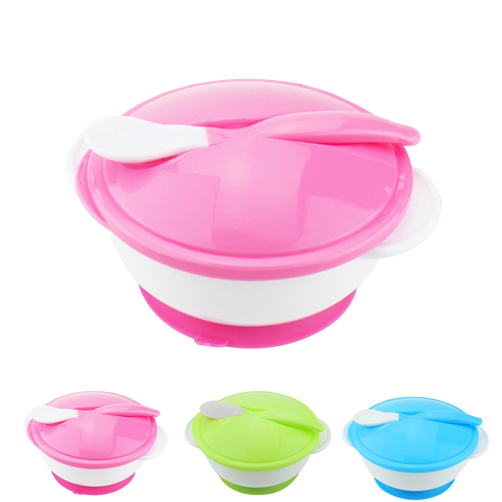 Baby Feeding Bowl Kids Safety Dinnerware Set Assist Bowl Temperature Sensing Spoon Tableware Training Bowl With Suction Cup