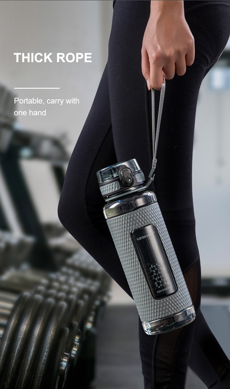 UZSPACE Sports Water Bottles Gym Leak-proof Drop-proof Portable Shaker Outdoor Travel Kettle Plastic Drink Water Bottle BPA Free