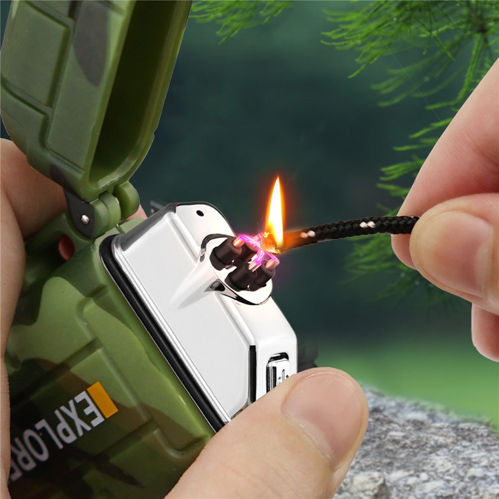 Waterproof USB Plasma Lighter Rechargeable Dual Arc Lighter For Outdoor Camping Sports Cigarette Lighter For Smoking Accessories