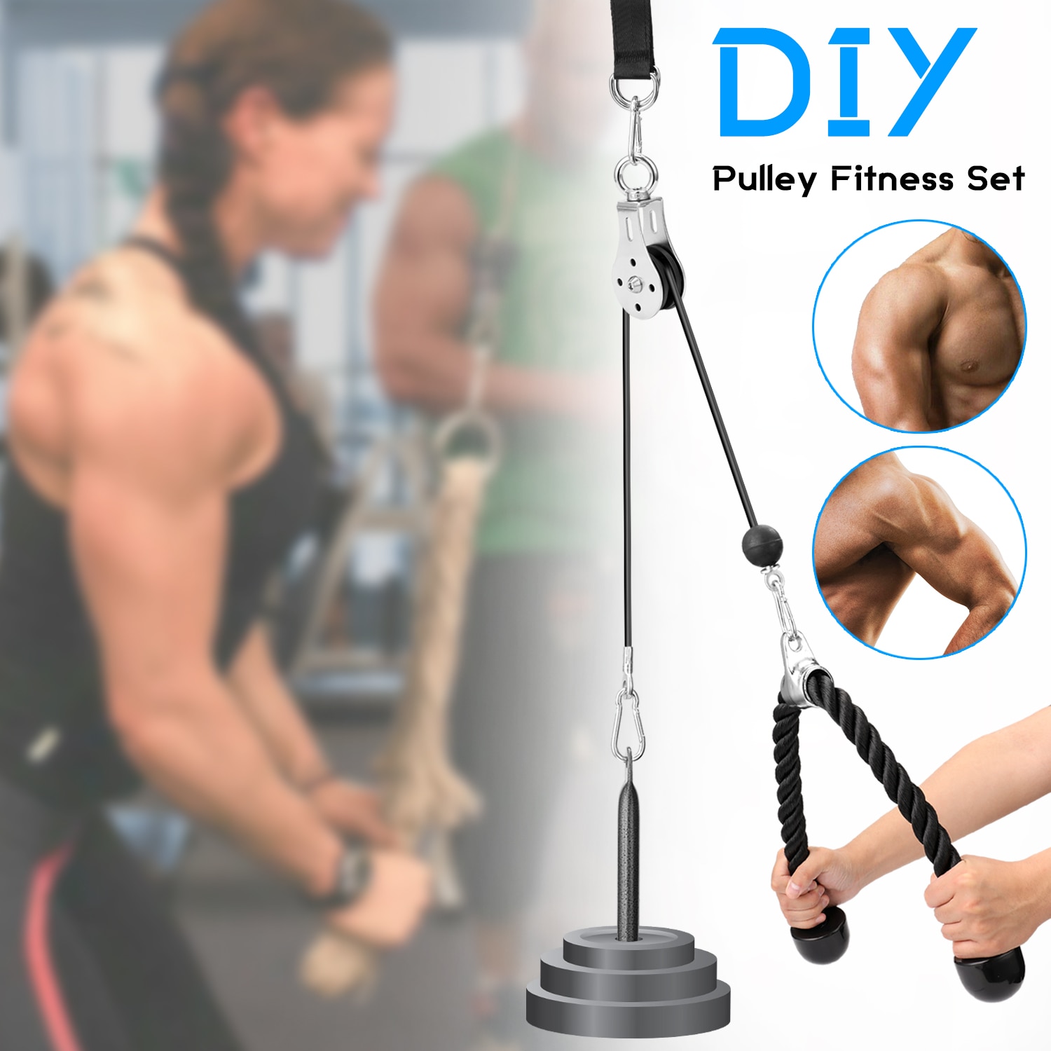 Fitness DIY Pulley Cable Machine Attachment System Loading Pin Lifting Arm Biceps Triceps Blaster Hand Strength Equipment